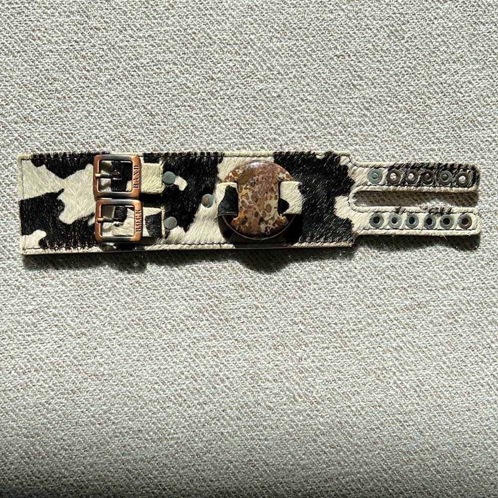 Vintage cow print calf hair cowhide and gemstone bracelet